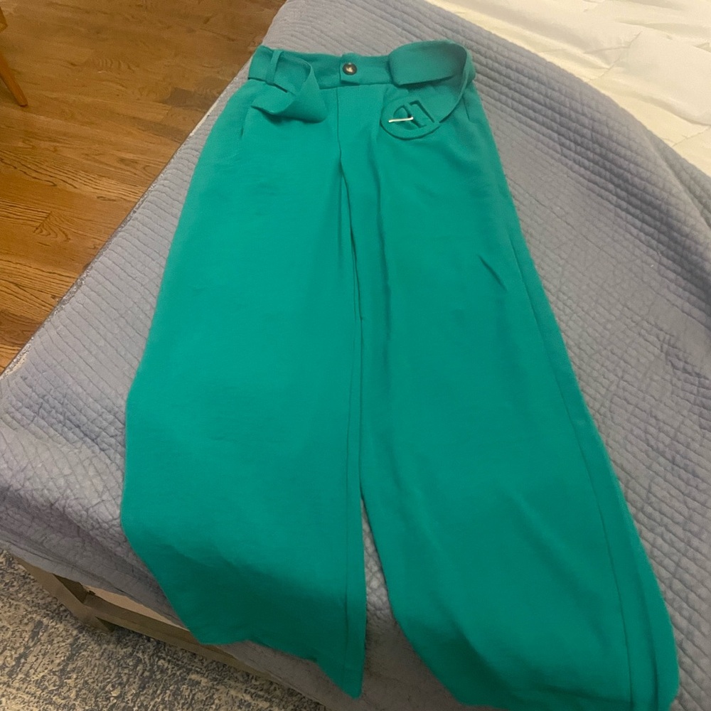Chic Turquoise Wide-Leg Pants